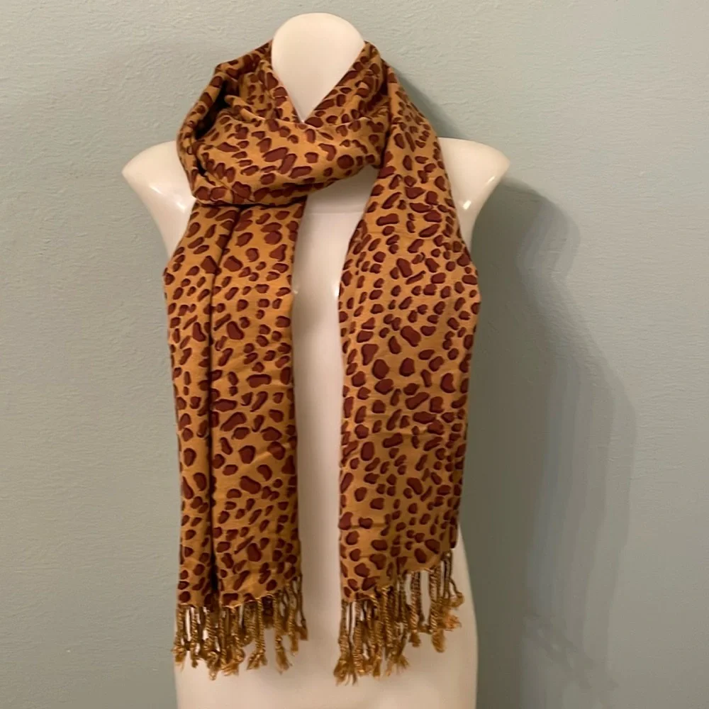 Cejon Brown Animal Print Scarf with fringe